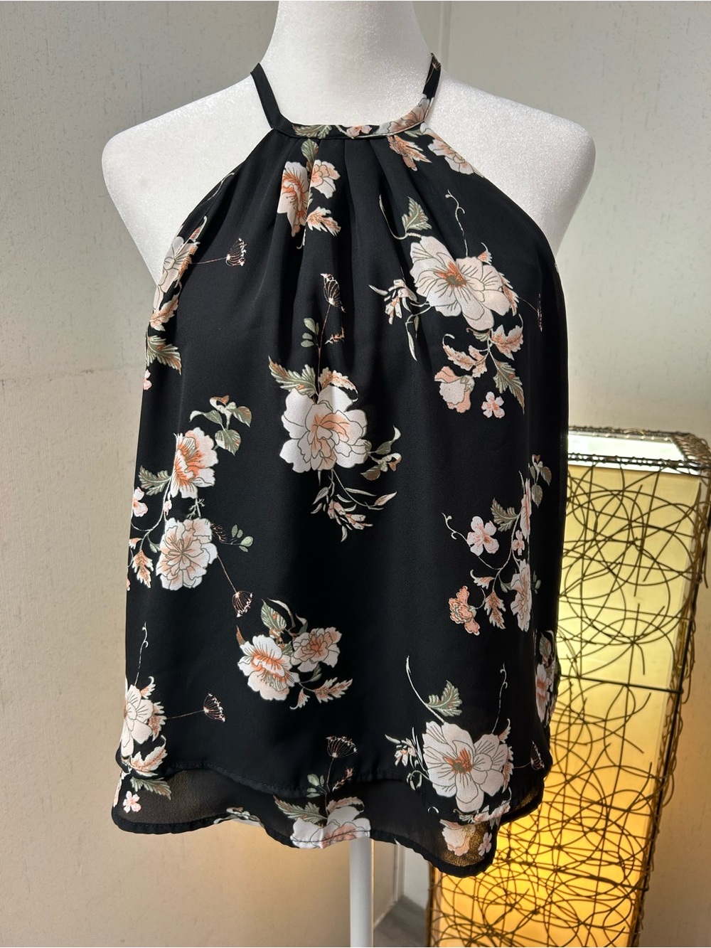Justify Black Floral Halter Camisole
